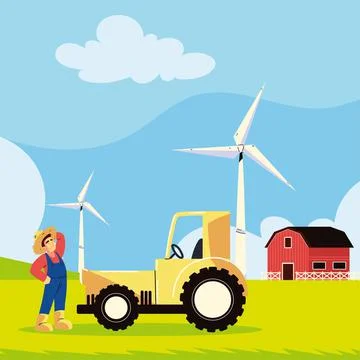 Farm worker and tractor Stock Illustration