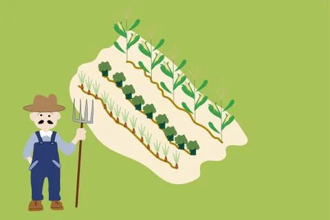 Farmer and Garden Plot illustration Ilustración de archivo