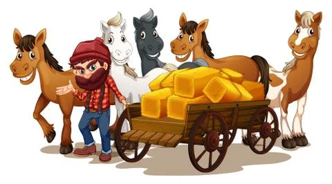 Farmer and horses Stock Illustration