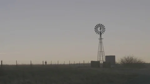 Farmer and Windmill Stock Footage 82628182