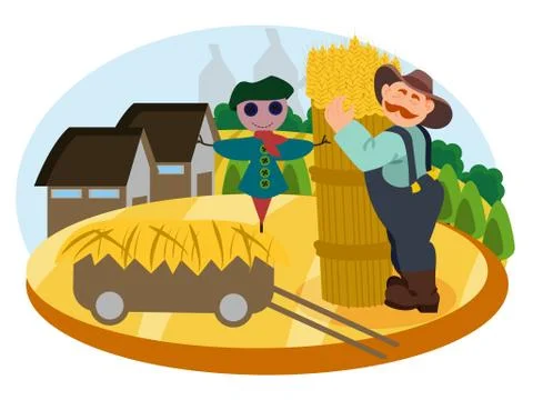 Farmer on the background of his farm Stock Illustration