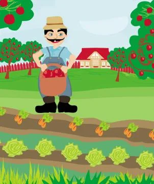 Farmer with a basket of apples Stock Illustration