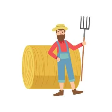 Farmer With The Beard  Hay Stack Roll Stock Illustration
