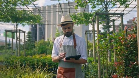 Farmer businessman using tablet computer, controlling cultivation system in Stock Footage 201365904