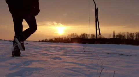 Farmer checking on water well in winter Stock Footage 49099743