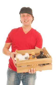 Farmer with chickens Foto stock