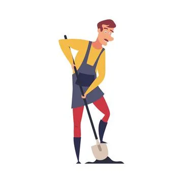 The farmer is digging in the ground. Vector illustration isolated on white ba Stock Illustration