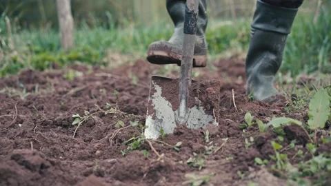 Farmer digging soil with shovel. Stock Footage 307833765