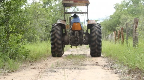 Farmer Drives Tractor Down Path Stock Footage 45281762