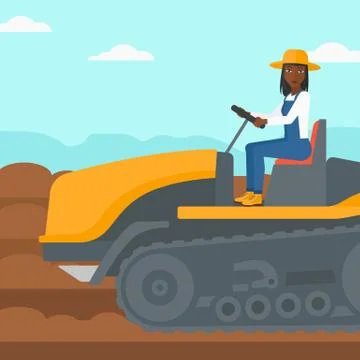 Farmer driving catepillar tractor Stock Illustration