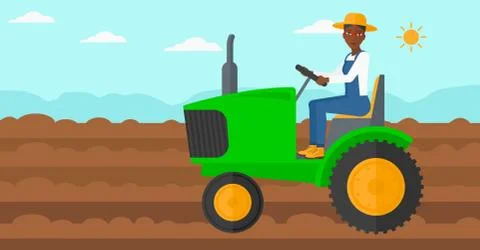 Farmer driving tractor Stock Illustration