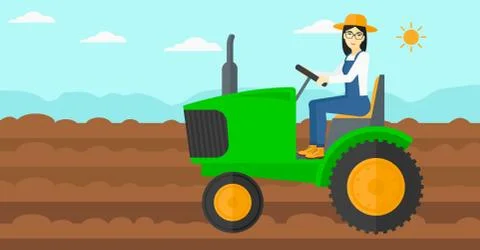 Farmer driving tractor Stock Illustration
