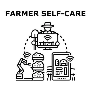 Farmer ensuring self care using smart agriculture technology Ilustración de archivo