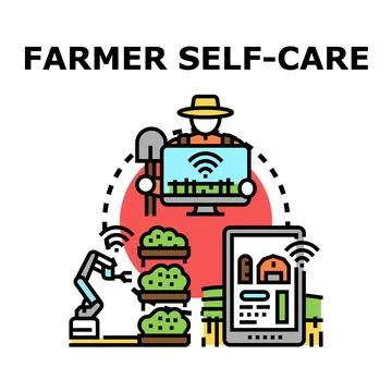 Farmer ensuring self care using smart agriculture technology Stock Illustration
