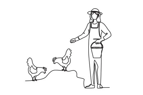 A farmer feeds chickens Stock Illustration
