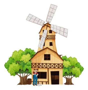 A farmer in front of the barnhouse Stock Illustration