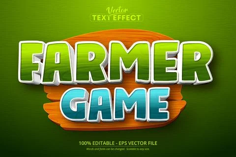 Farmer game text, mobile game and cartoon style editable text effect Stock Illustration