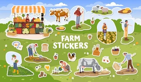 Farmer gardener characters vector stickers Stock Illustration