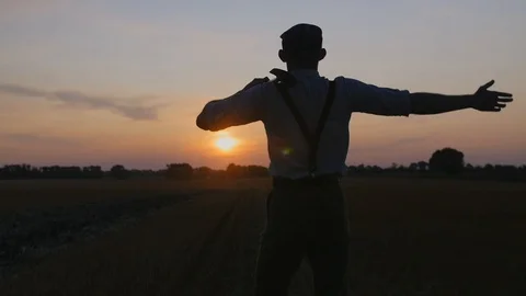 The farmer goes and sips Stock Footage 113177931