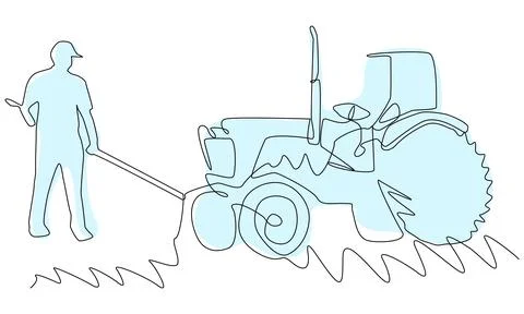 A Farmer Guiding a Tractor While Tilling Soil in a Field During Daylight Hours Stock Illustration