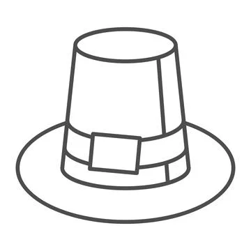 Farmer hat for men thin line icon, headware concept, thanksgiving pilgrim top Stock Illustration