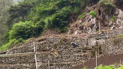 Farmer Hoeing a Mountain Vegetable Field in Rural Indonesia Video stock 340815764