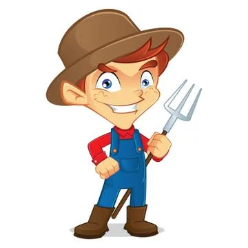 Farmer holding a pitchfork 스톡 일러스트