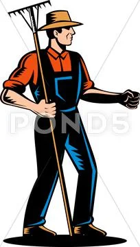 Farmer holding a rake Stock Illustration
