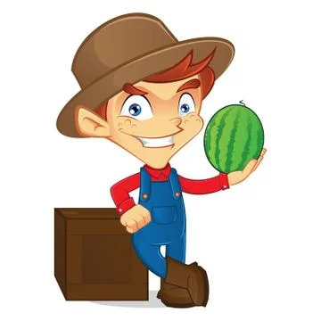 Farmer holding a watermelon and leaning 스톡 일러스트