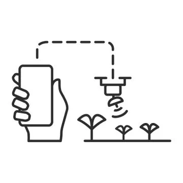 Farmer holds a smartphone with data from a drone about plants. Stock Illustration