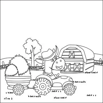 Farmer horse driving a tractor. Vector illustrationa cute and fun Stock Illustration