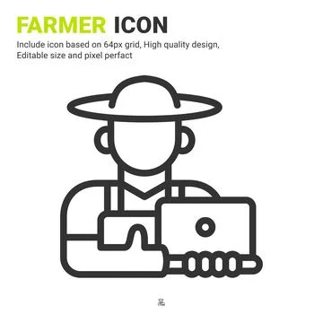 Farmer icon vector with outline style isolated on white background イラスト素材