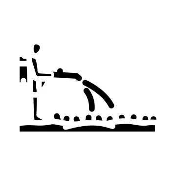 Farmer irrigating field using spraying equipment silhouette Stock Illustration