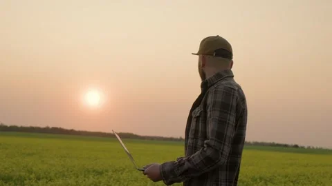 Farmer with laptop on field. Stock Footage 251112449