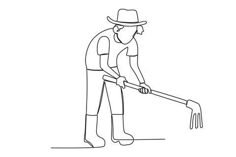 A farmer leveled the land with a rake Stock Illustration