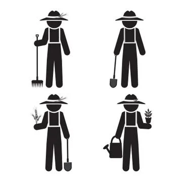 Farmer man with tool, set vector illustration Illustration