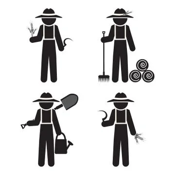 Farmer man with tool, set vector illustration Иллюстрация