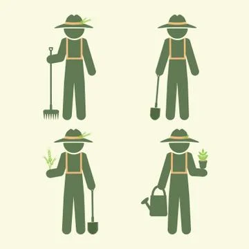 Farmer man with tool, set vector illustration Stock-Illustration