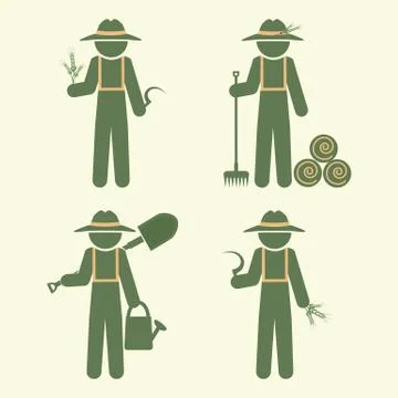 Farmer man with tool, set vector illustration 스톡 일러스트