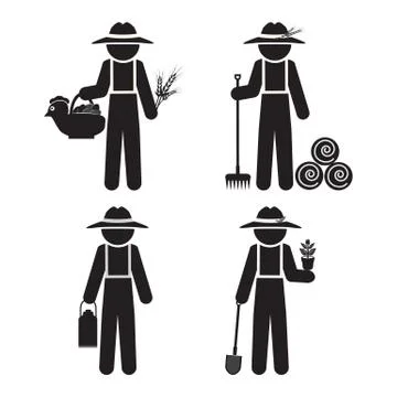 Farmer man with tool, set vector illustration Stock-Illustration