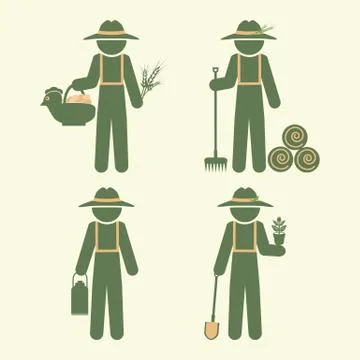 Farmer man with tool, set vector illustration Иллюстрация