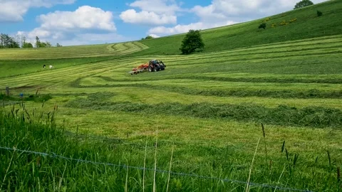 Farmer mows the grass in the field with the tractor Stock Footage 274754310