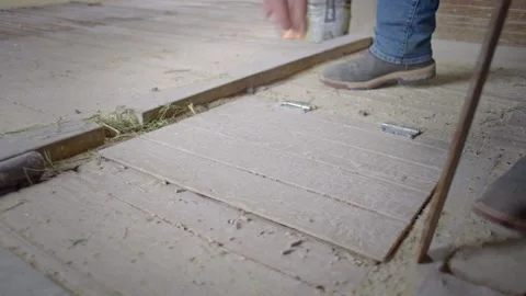 Farmer Opens Barn Floor Hatch Stock Footage 318634580