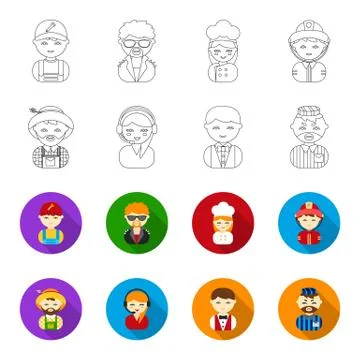 Farmer, operator, waiter, prisoner.Profession set collection icons in outline Stock Illustration