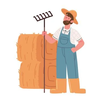 Farmer with pitchfork and haystack Illustrazione stock