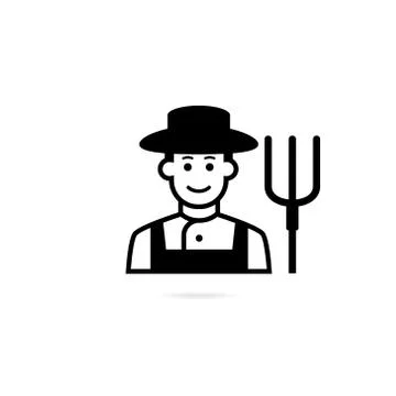 Farmer with pitchfork in hand. Vector icon. Stock Illustration