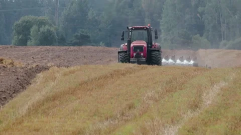 Farmer plowed the stubble Stock Footage 146718713