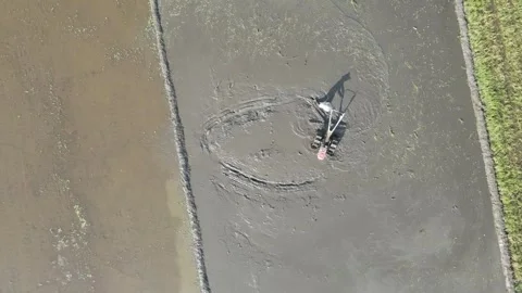 Farmer is plowing a field under the drone Stock Footage 259938463