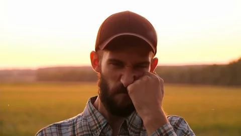 Farmer portrait at sunset plants hat Stock Footage 95587967