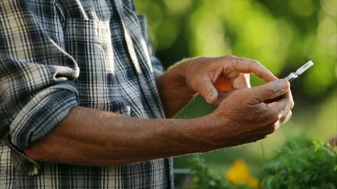 Farmer processes purchase at market. 스톡 동영상 88405046